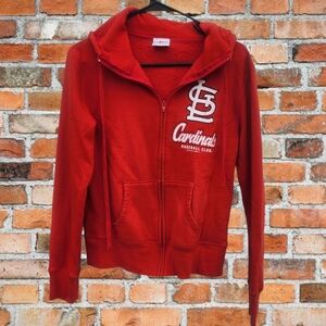 Women's St. Louis Cardinals red hoodie jacket.